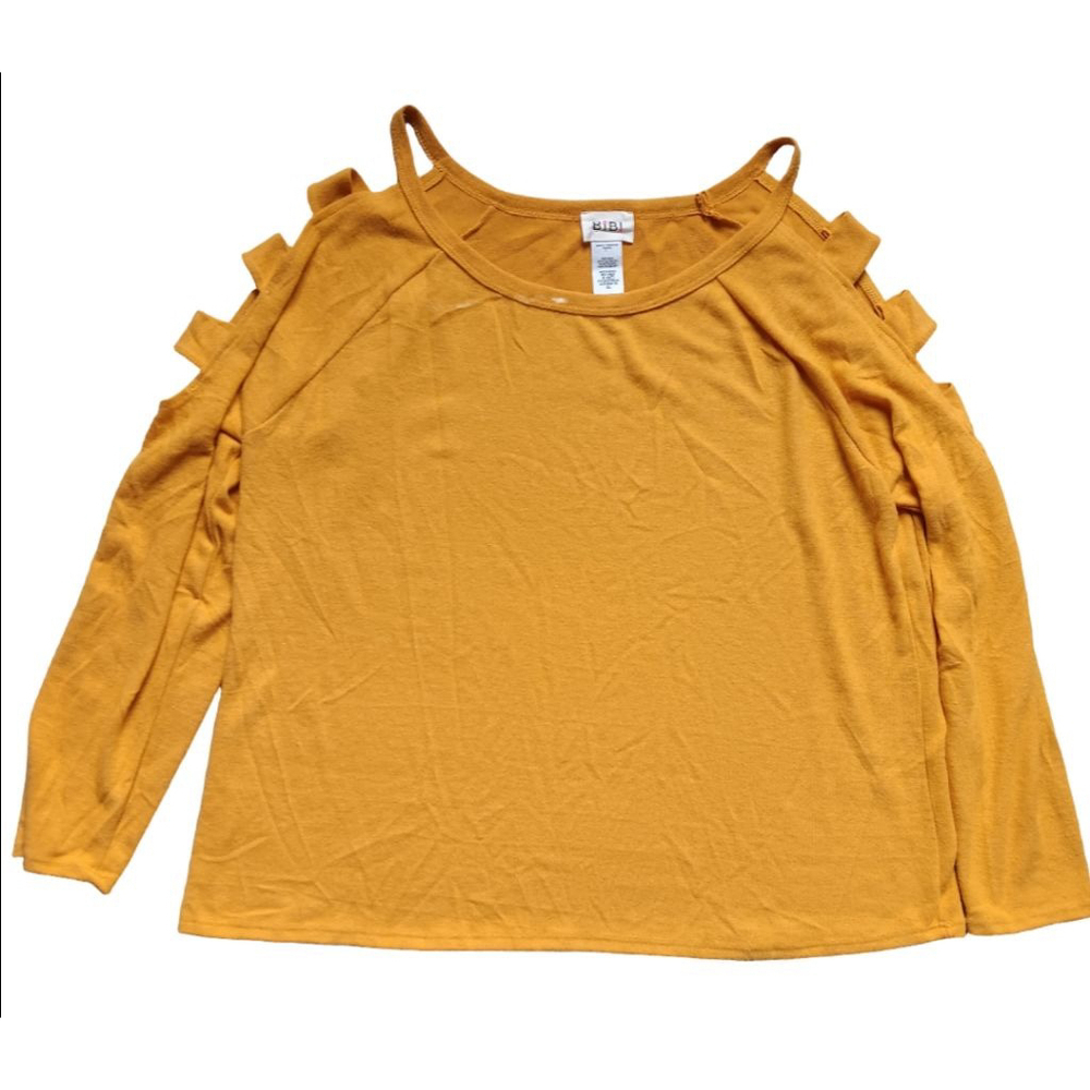 Women's BiBi Top XL Yellow Cutout Shoulder Long Sleeve